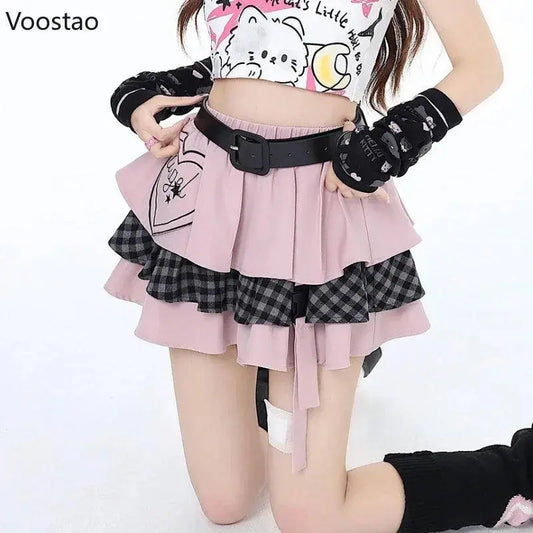 Gothic Punk Lolita Style Cake Skirt Women Sweet High Waist Ruffles Pink Black Y2k Mini Skirts Girls Harajuku Vintage Short Skirt - SS69