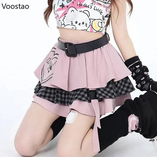 Gothic Punk Lolita Style Cake Skirt Women Sweet High Waist Ruffles Pink Black Y2k Mini Skirts Girls Harajuku Vintage Short Skirt - SS69