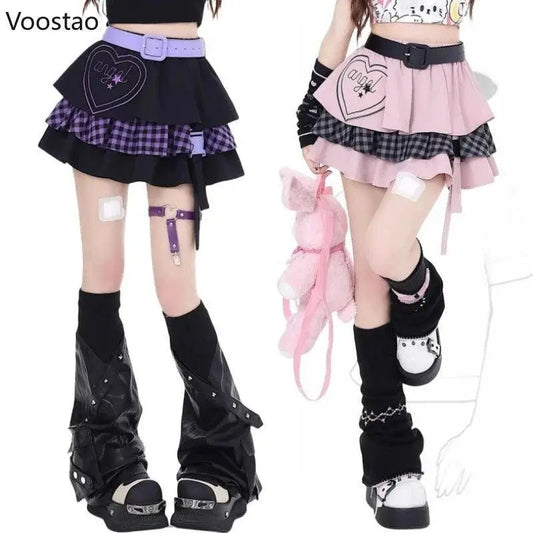 Gothic Punk Lolita Style Cake Skirt Women Sweet High Waist Ruffles Pink Black Y2k Mini Skirts Girls Harajuku Vintage Short Skirt - SS69