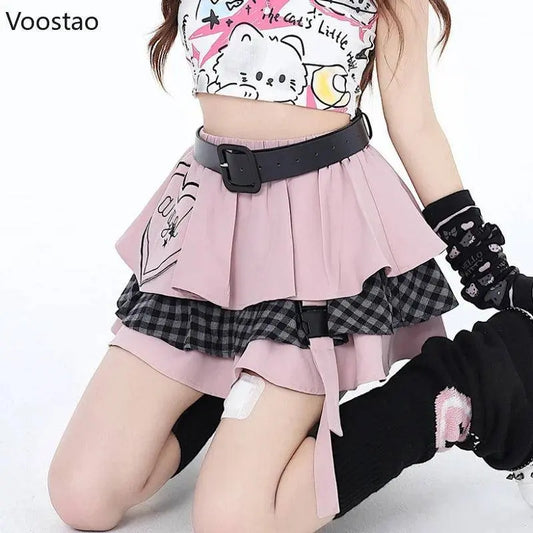 Gothic Punk Lolita Style Cake Skirt Women Sweet High Waist Ruffles Pink Black Y2k Mini Skirts Girls Harajuku Vintage Short Skirt - SS69