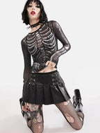 Gothic Punk Shirt 2000S Women Skeleton Pattern round Neck Long Sleeve Crop Top - SS69