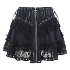 Gothic Skater Punk Vintage High Wasit Skirt Women's Zipper Front Japanese Style Kawaii Black Harajuku Cosplay Mini Skirts - SS69
