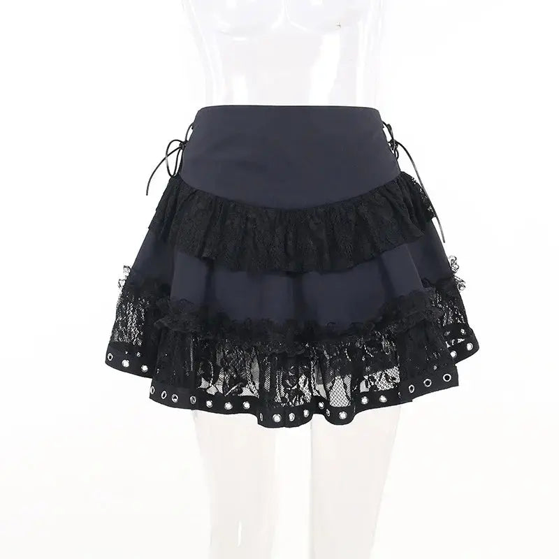 Gothic Skater Punk Vintage High Wasit Skirt Women's Zipper Front Japanese Style Kawaii Black Harajuku Cosplay Mini Skirts SS69