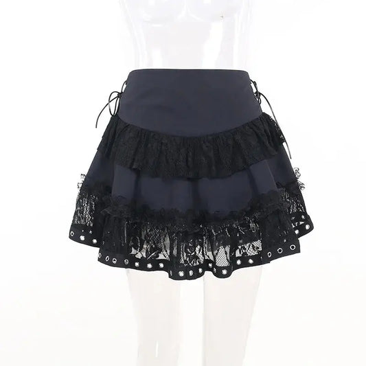 Gothic Skater Punk Vintage High Wasit Skirt Women's Zipper Front Japanese Style Kawaii Black Harajuku Cosplay Mini Skirts SS69
