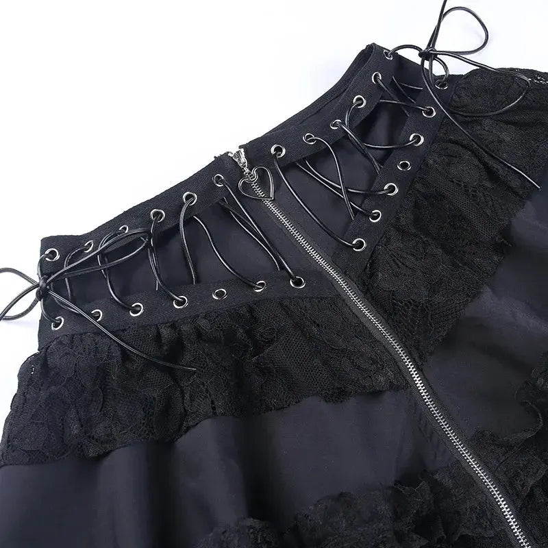 Gothic Skater Punk Vintage High Wasit Skirt Women's Zipper Front Japanese Style Kawaii Black Harajuku Cosplay Mini Skirts SS69