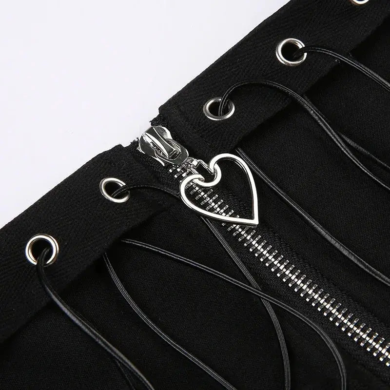 Gothic Skater Punk Vintage High Wasit Skirt Women's Zipper Front Japanese Style Kawaii Black Harajuku Cosplay Mini Skirts SS69