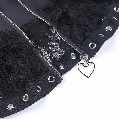 Gothic Skater Punk Vintage High Wasit Skirt Women's Zipper Front Japanese Style Kawaii Black Harajuku Cosplay Mini Skirts SS69