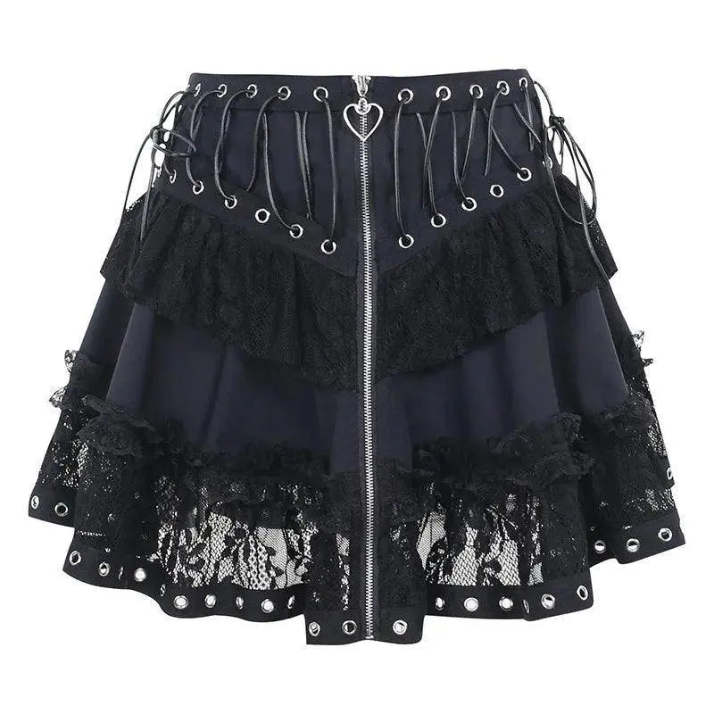 Gothic Skater Punk Vintage High Wasit Skirt Women's Zipper Front Japanese Style Kawaii Black Harajuku Cosplay Mini Skirts SS69