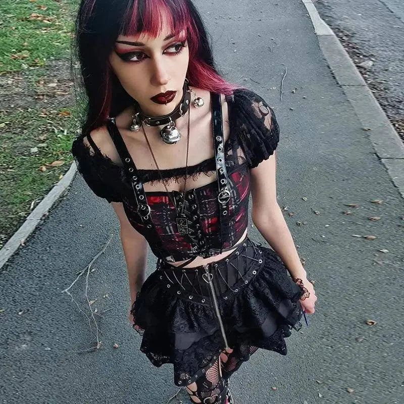 Gothic Skater Punk Vintage High Wasit Skirt Women's Zipper Front Japanese Style Kawaii Black Harajuku Cosplay Mini Skirts SS69