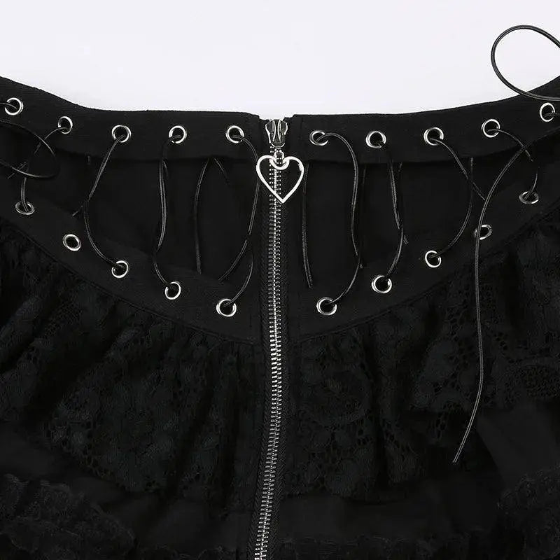 Gothic Skater Punk Vintage High Wasit Skirt Women's Zipper Front Japanese Style Kawaii Black Harajuku Cosplay Mini Skirts SS69