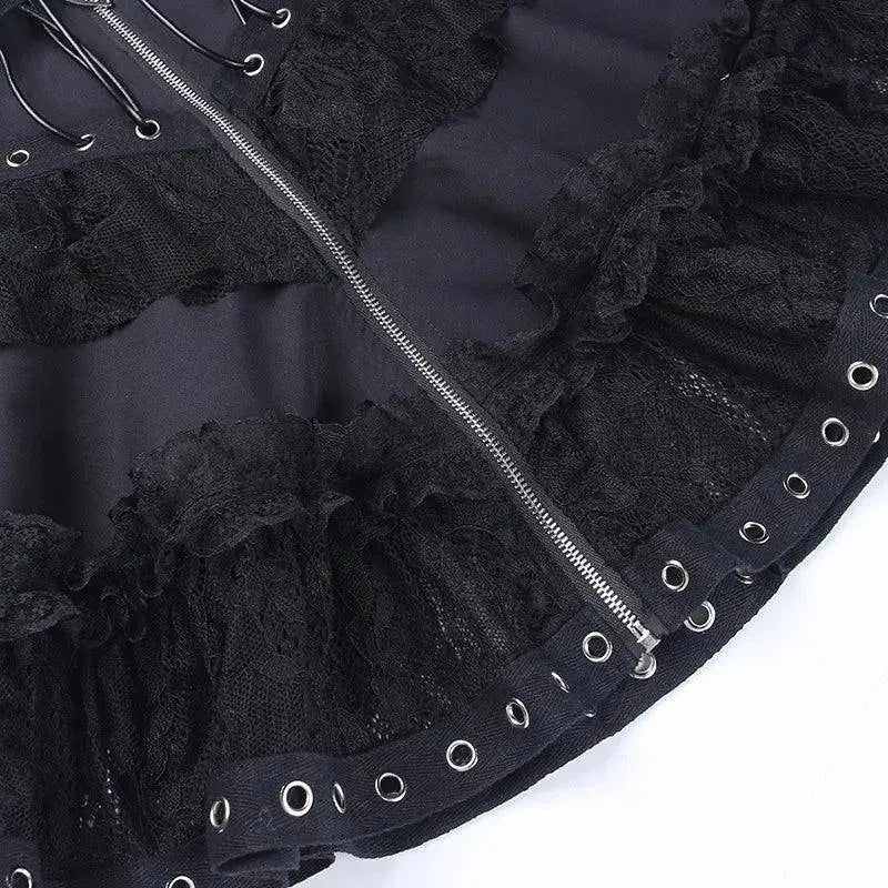 Gothic Skater Punk Vintage High Wasit Skirt Women's Zipper Front Japanese Style Kawaii Black Harajuku Cosplay Mini Skirts SS69