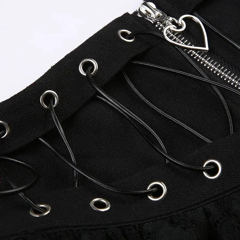 Gothic Skater Punk Vintage High Wasit Skirt Women's Zipper Front Japanese Style Kawaii Black Harajuku Cosplay Mini Skirts SS69