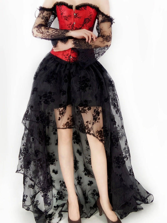 Gothic Style Off Shoulder Costumes, Vintage Contrast Lace Button Decor Carnival Costume, Women's Clothing - SS69