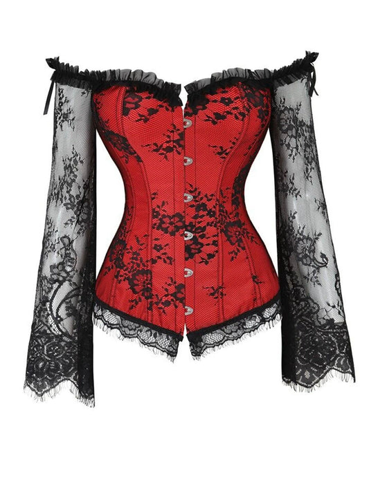 Gothic Style Off Shoulder Costumes, Vintage Contrast Lace Button Decor Carnival Costume, Women's Clothing - SS69