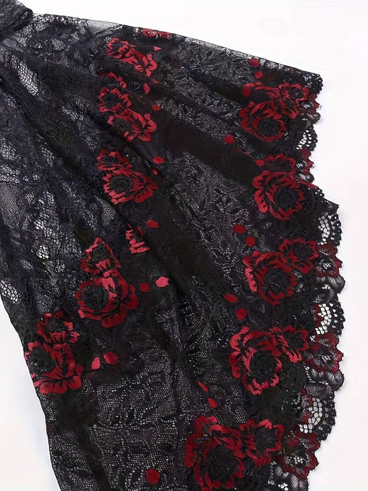 Gothic Style Semi-transparent Guipure Lace Top, Vintage Flare Sleeve Shawl Top For Performance & Halloween, Women's Clothing - SS69
