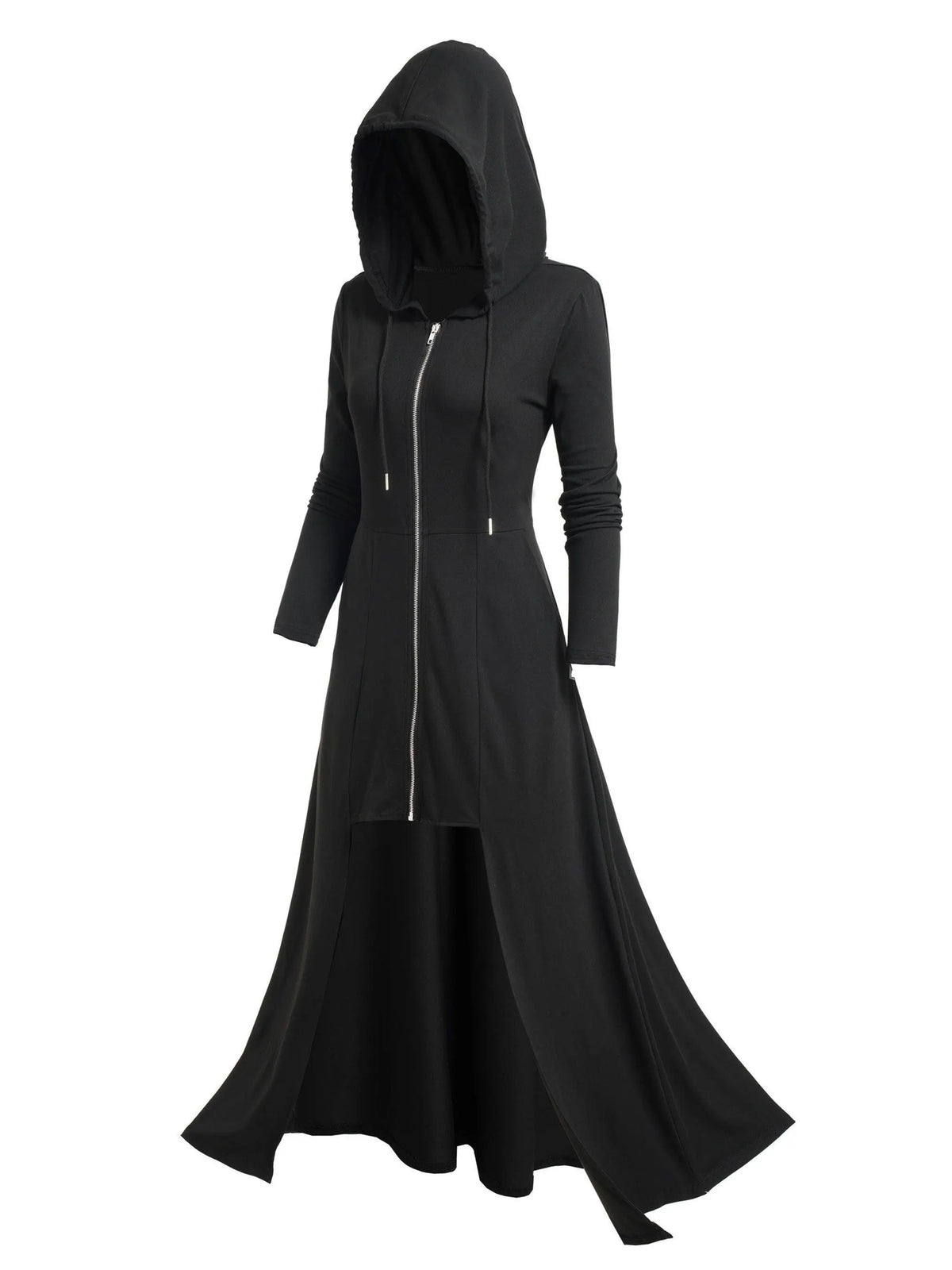 Gothic Style Zip Up Jacket, Casual Long Sleeve Hooded Extra-long Swallowtail Jacket For Holiday & Cosplay, Women's Clothing SS69