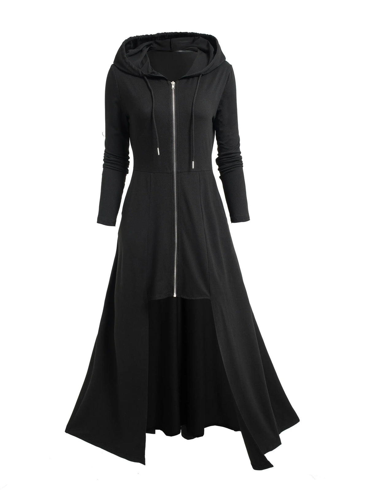 Gothic Style Zip Up Jacket, Casual Long Sleeve Hooded Extra-long Swallowtail Jacket For Holiday & Cosplay, Women's Clothing SS69