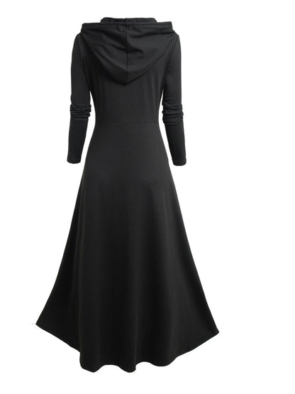 Gothic Style Zip Up Jacket, Casual Long Sleeve Hooded Extra-long Swallowtail Jacket For Holiday & Cosplay, Women's Clothing SS69