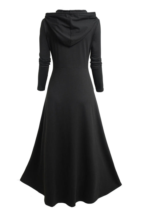 Gothic Style Zip Up Jacket, Casual Long Sleeve Hooded Extra-long Swallowtail Jacket For Holiday & Cosplay, Women's Clothing SS69