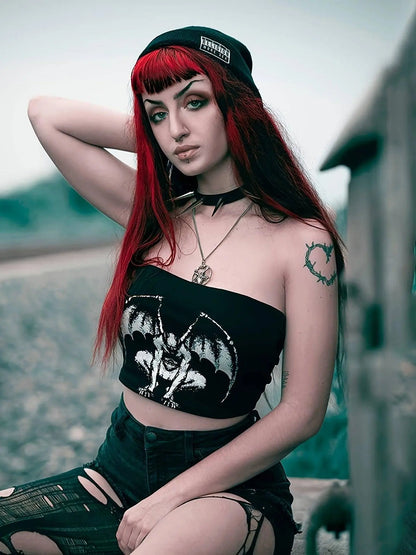 Graphic Print Tube Top, Y2K Summer Sleeveless Top, Women's Clothing - SS69