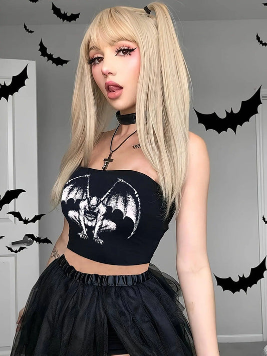 Graphic Print Tube Top, Y2K Summer Sleeveless Top, Women's Clothing - SS69