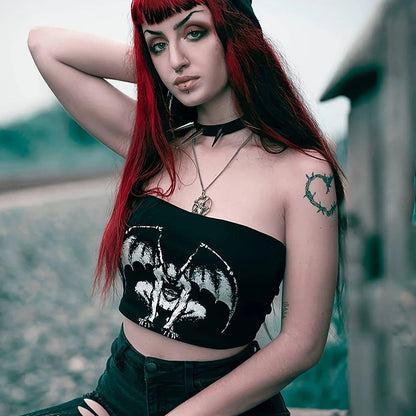 Graphic Print Tube Top, Y2K Summer Sleeveless Top, Women's Clothing - SS69