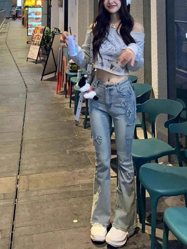 Gray Print T Shirts Women Clothing Long Sleeve Slash Neck Casual Tees Fashion Summer Camisetas Crop Tops Streetwear Sexy Tshirt SS69