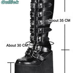 Gullick Punk Y2K Boots Platform Round Toe Colorful Knee-High Shoes Thick Heel Cover Heel Mental Buckle Long Boots New Fashion - SS69