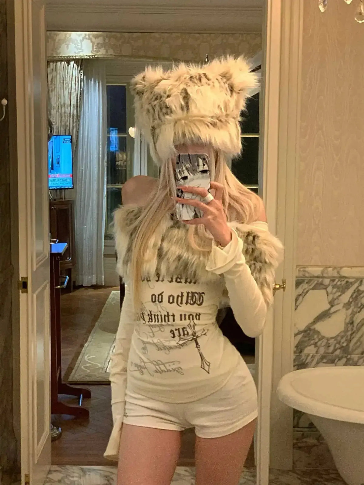 Gyaru Korean Fashion Clothing Autumn and Winter Women's Shoujo Y2k Coquette T-Shirt Slant Neck T-Shirt Long Sleeve Cropped Top SS69