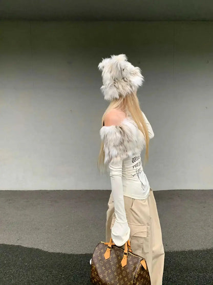 Gyaru Korean Fashion Clothing Autumn and Winter Women's Shoujo Y2k Coquette T-Shirt Slant Neck T-Shirt Long Sleeve Cropped Top SS69