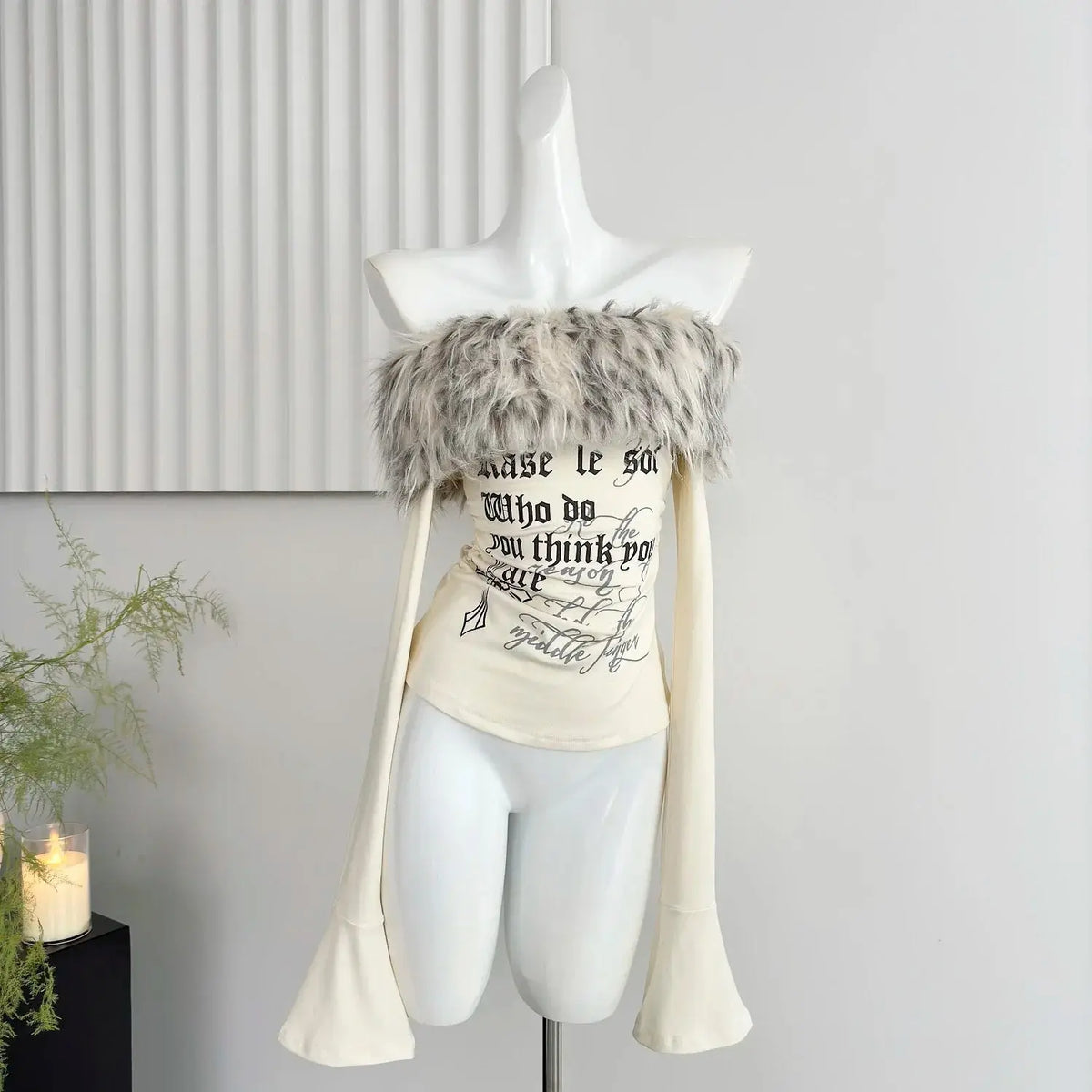 Gyaru Korean Fashion Clothing Autumn and Winter Women's Shoujo Y2k Coquette T-Shirt Slant Neck T-Shirt Long Sleeve Cropped Top SS69