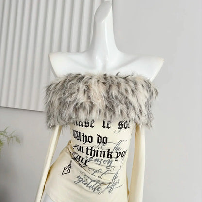 Gyaru Korean Fashion Clothing Autumn and Winter Women's Shoujo Y2k Coquette T-Shirt Slant Neck T-Shirt Long Sleeve Cropped Top SS69