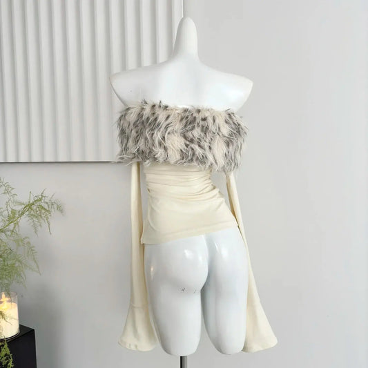 Gyaru Korean Fashion Clothing Autumn and Winter Women's Shoujo Y2k Coquette T-Shirt Slant Neck T-Shirt Long Sleeve Cropped Top SS69