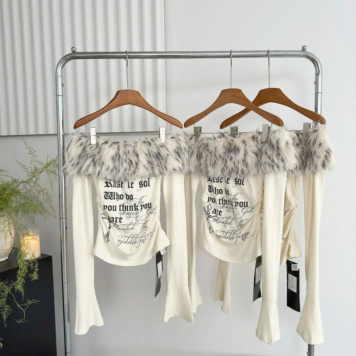 Gyaru Korean Fashion Clothing Autumn and Winter Women's Shoujo Y2k Coquette T-Shirt Slant Neck T-Shirt Long Sleeve Cropped Top SS69