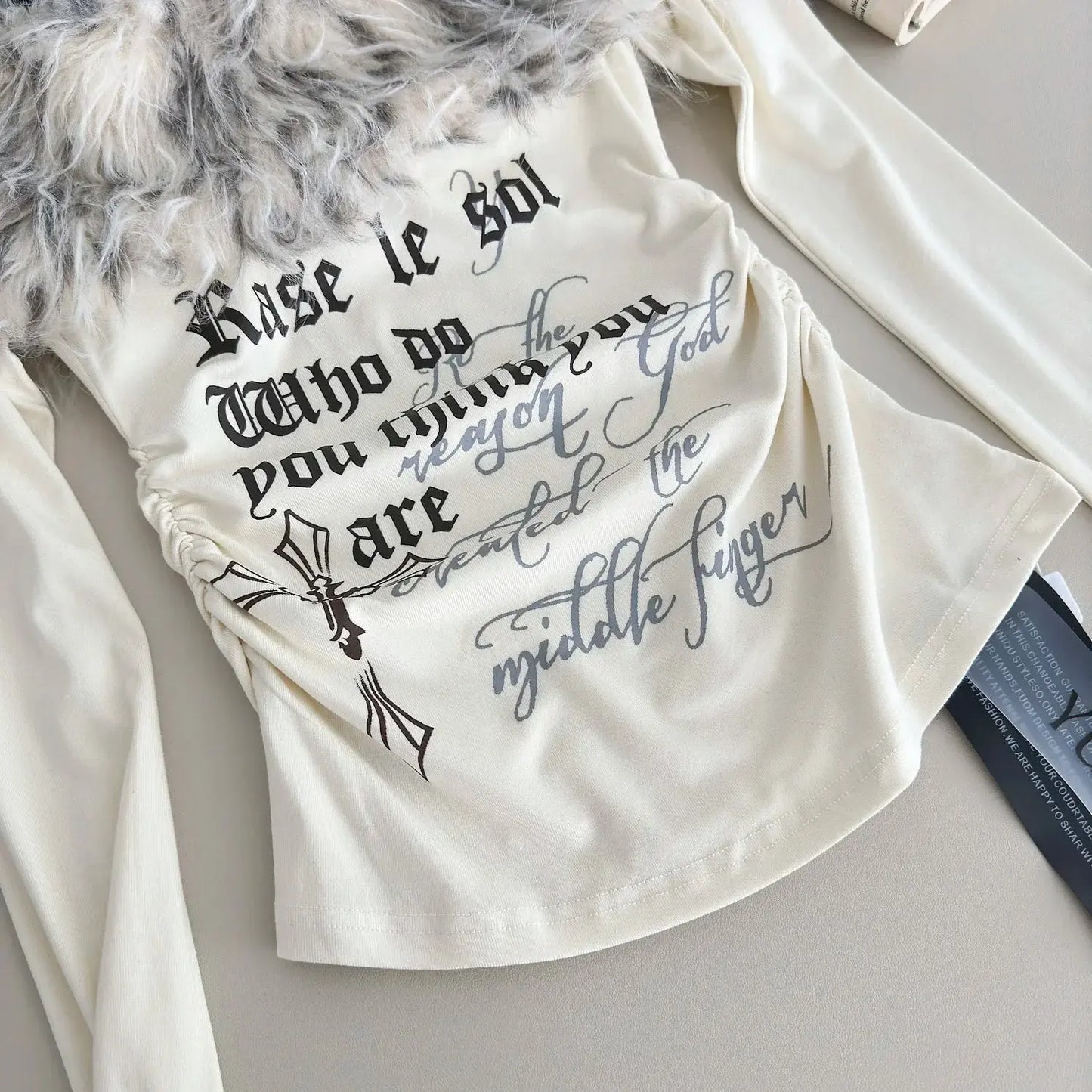 Gyaru Korean Fashion Clothing Autumn and Winter Women's Shoujo Y2k Coquette T-Shirt Slant Neck T-Shirt Long Sleeve Cropped Top SS69