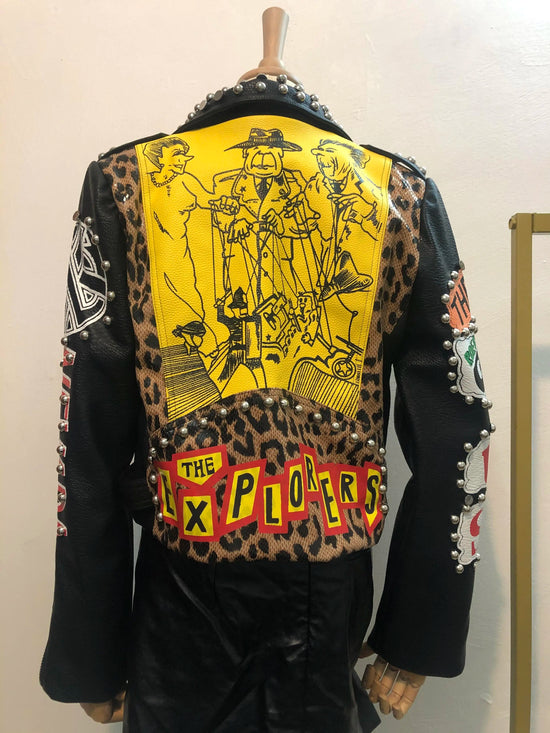 Autumn spring Locomotive graffiti cartoon pu Leather Jacket female Punk Style was thin Motorcyle Jackets Coat with belt F1962 SS69