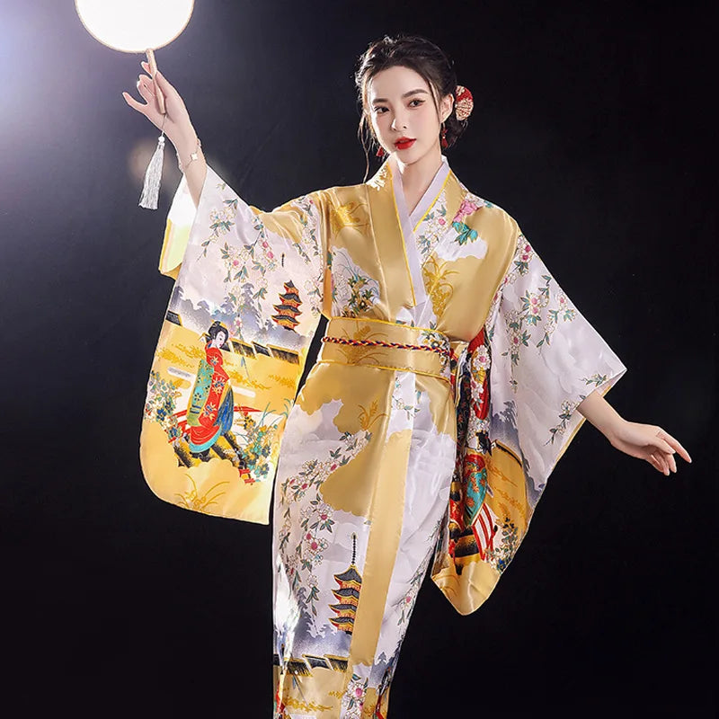 Traditional Japanese Yukata Kimono with Obi - Women's Evening Dress