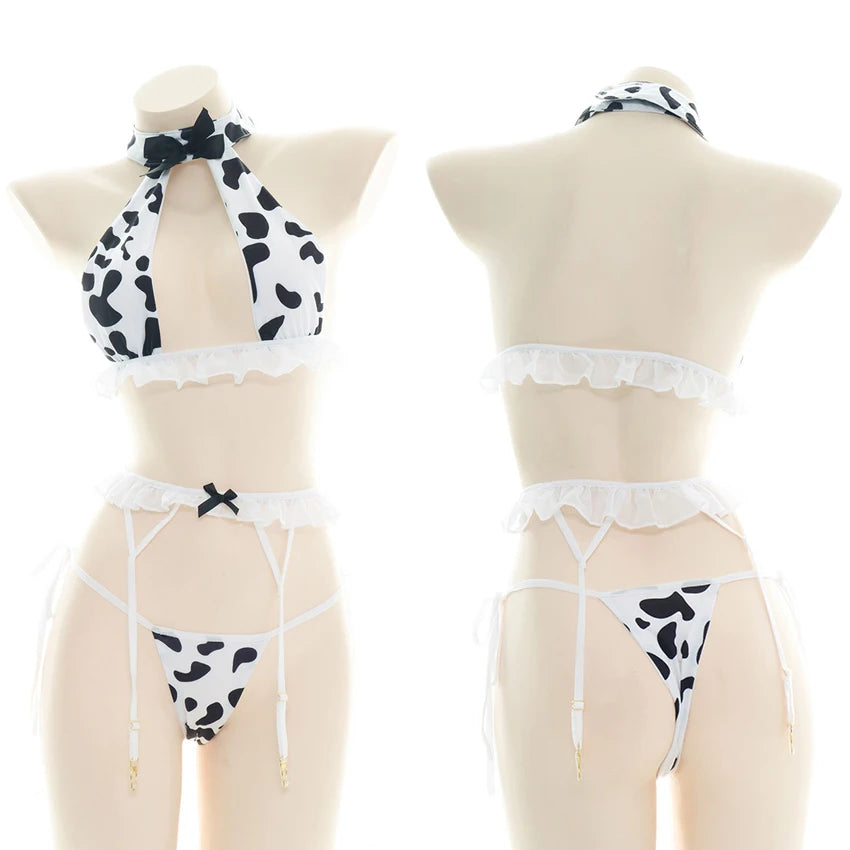 AniLV Cow Print Bikini Set with Maid Apron