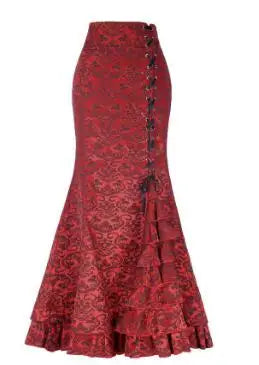 1pcs/lot Women Skirt vintage  Style Retro Mermaid Skirt Vintage Long Ruffle Slim Fishtail Skirt lace-up long print skirt - SS69