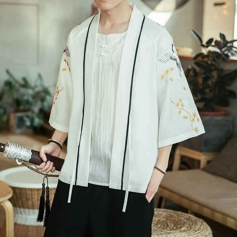 Japanese Kimono Traditional Yukata Kimono Cardigan Men Beach Thin Asian Clothes Japan Kimonos Male Fashion Casual Cardigan Shirt