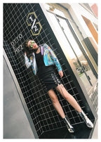 4XL fashion graffiti beading Women pu Leather Jacket Punk Style Motorcyle embrodiery leather Jackets Coats Streetwear F803 SS69