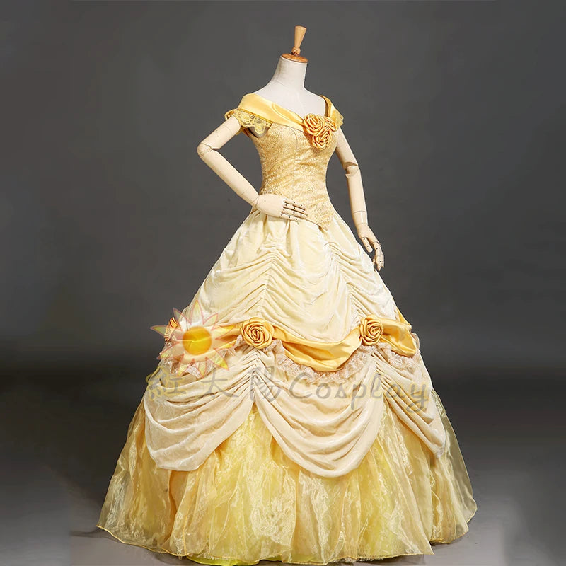 Belle Princess Cosplay Costume Satin Yellow Dress for Women