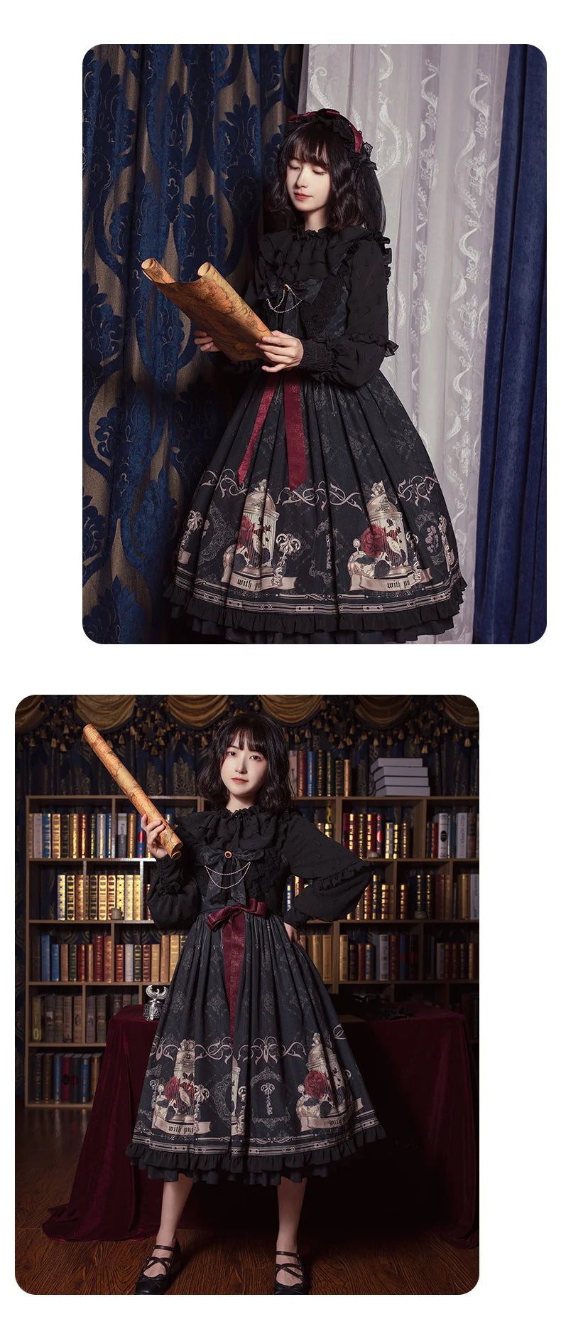 Vintage Lolita Jk Dress Women Black Gothic Bow Ruffles Party Camis Dress Japanese Kawaii Vacation Victorian Sleeveless Vestidos SS69