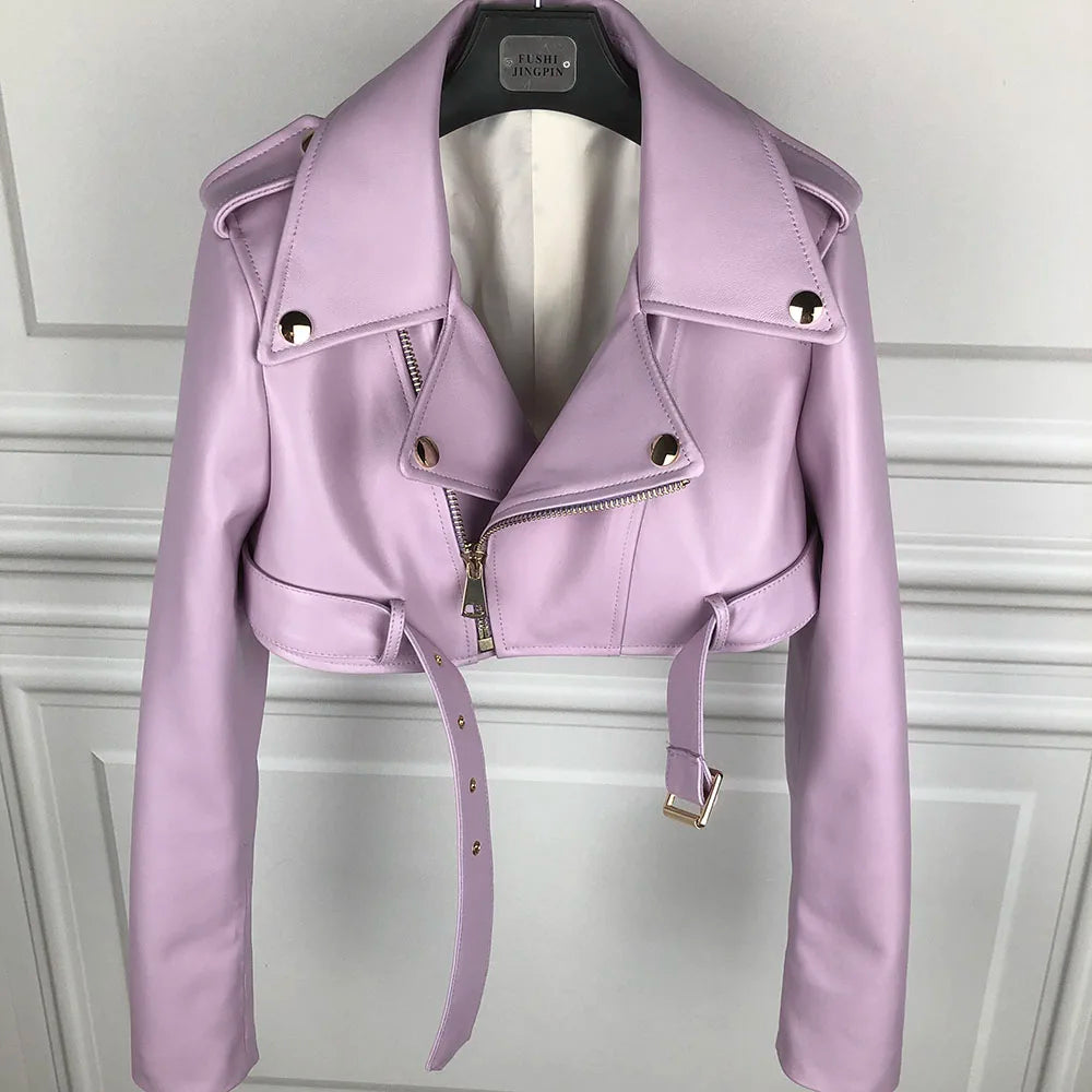 Real Leather Jacket 2022 Autumn Ladies Colorful Genuine Leather Top Short