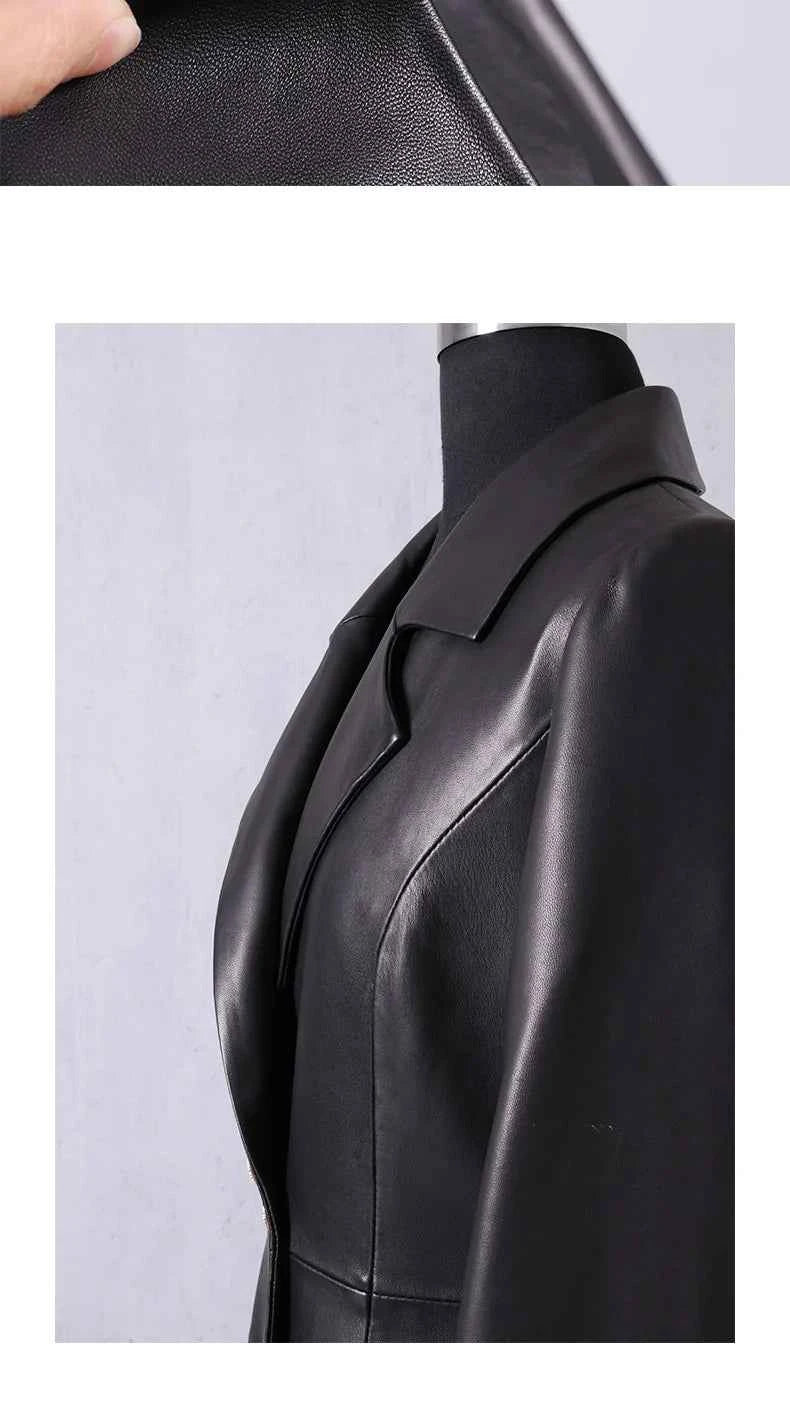 Lautaro Autumn Long Skirted Red Black Faux Leather Trench Coat for Women Double Breasted Elegant Luxury Fashion 4xl 5xl 6xl 7xl