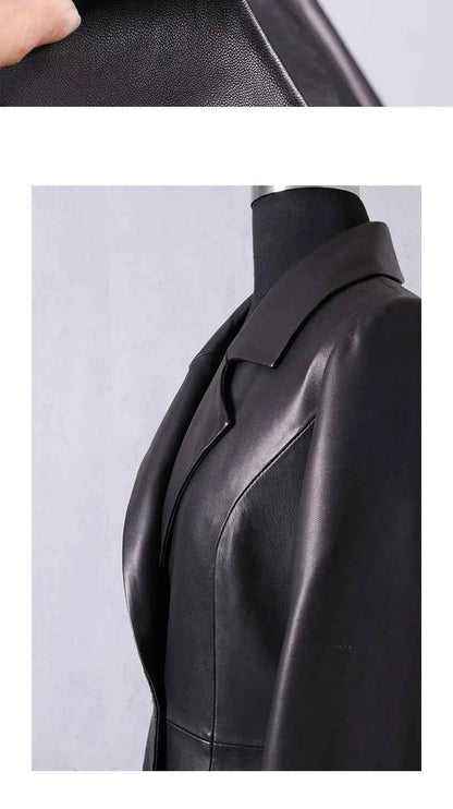 Lautaro Autumn Long Skirted Red Black Faux Leather Trench Coat for Women Double Breasted Elegant Luxury Fashion 4xl 5xl 6xl 7xl