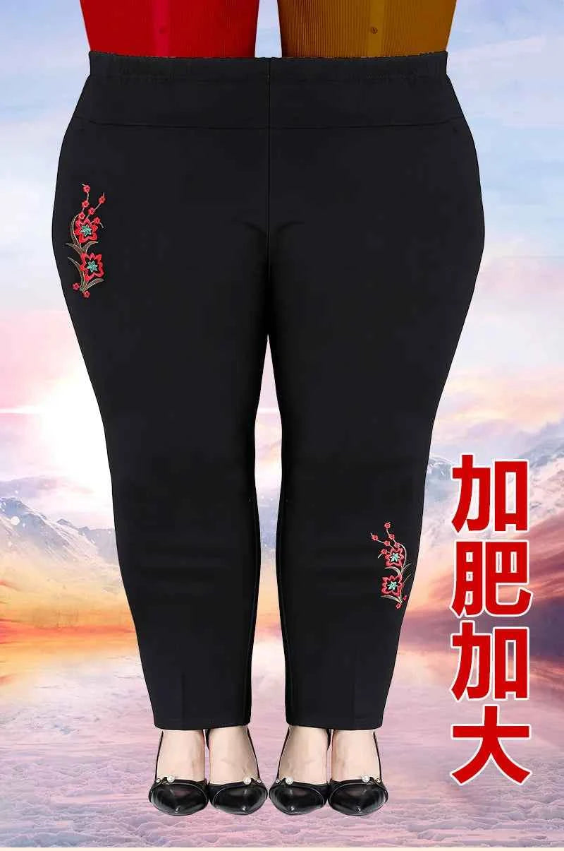 Extra Large Size XL-8XL Middle-aged Women Trousers Autumn New High Waist Elastic Casual Pants Winter Thick Velvet Warm Pants 282