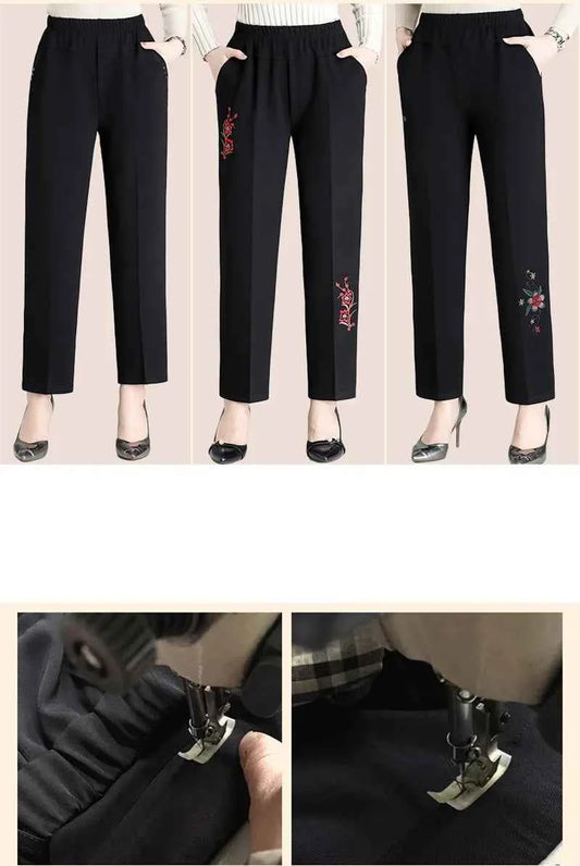 Extra Large Size XL-8XL Middle-aged Women Trousers Autumn New High Waist Elastic Casual Pants Winter Thick Velvet Warm Pants 282