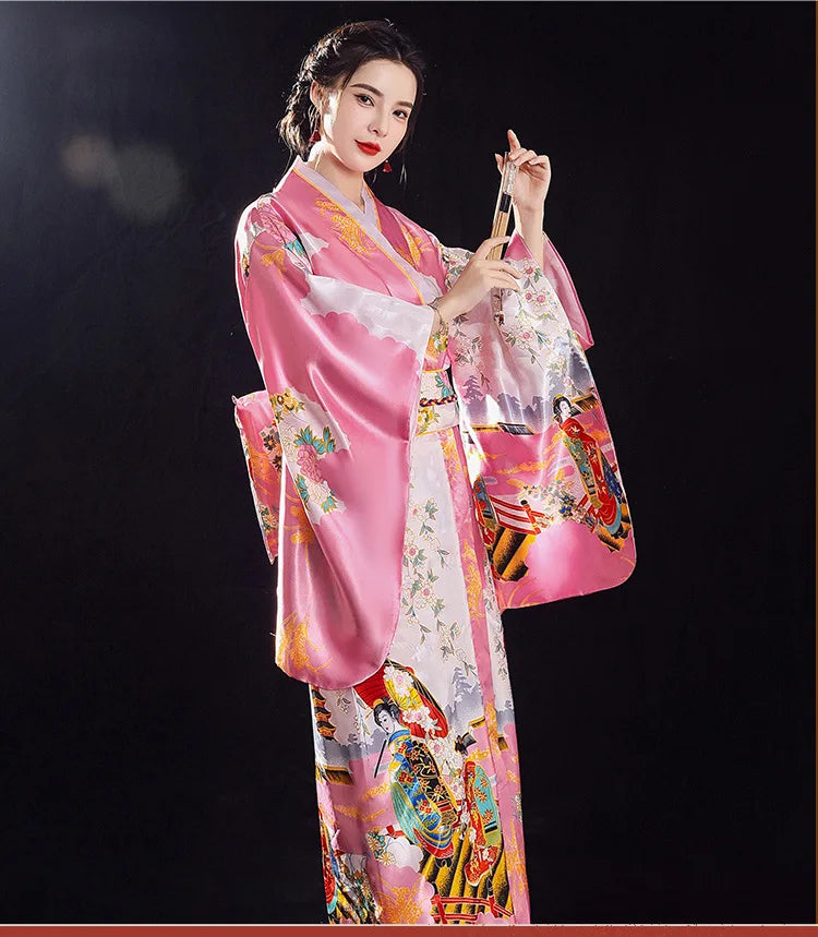 Traditional Japanese Yukata Kimono with Obi - Women's Evening Dress