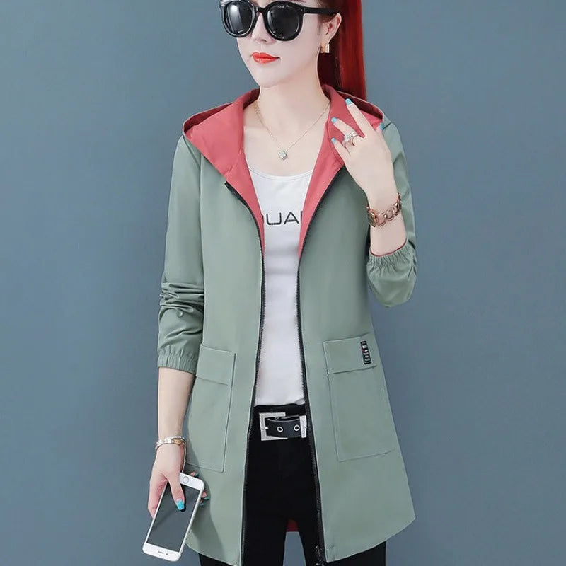 2022 New Spring Autumn Women Jacket Streetwear Hooded Coat Zippers Jackets Windbreakers Female Causal Outerwear 4XL SS69